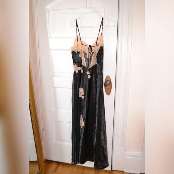 Fredrick's of Hollywood Satin and Mesh Gown with Champagne Beaded Lace Details - Picture 5 of 8